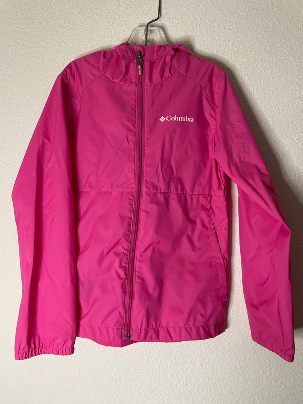 Columbia Girls Pink Waterproof Travel Hooded Rain Jacket S (7/8) Packable